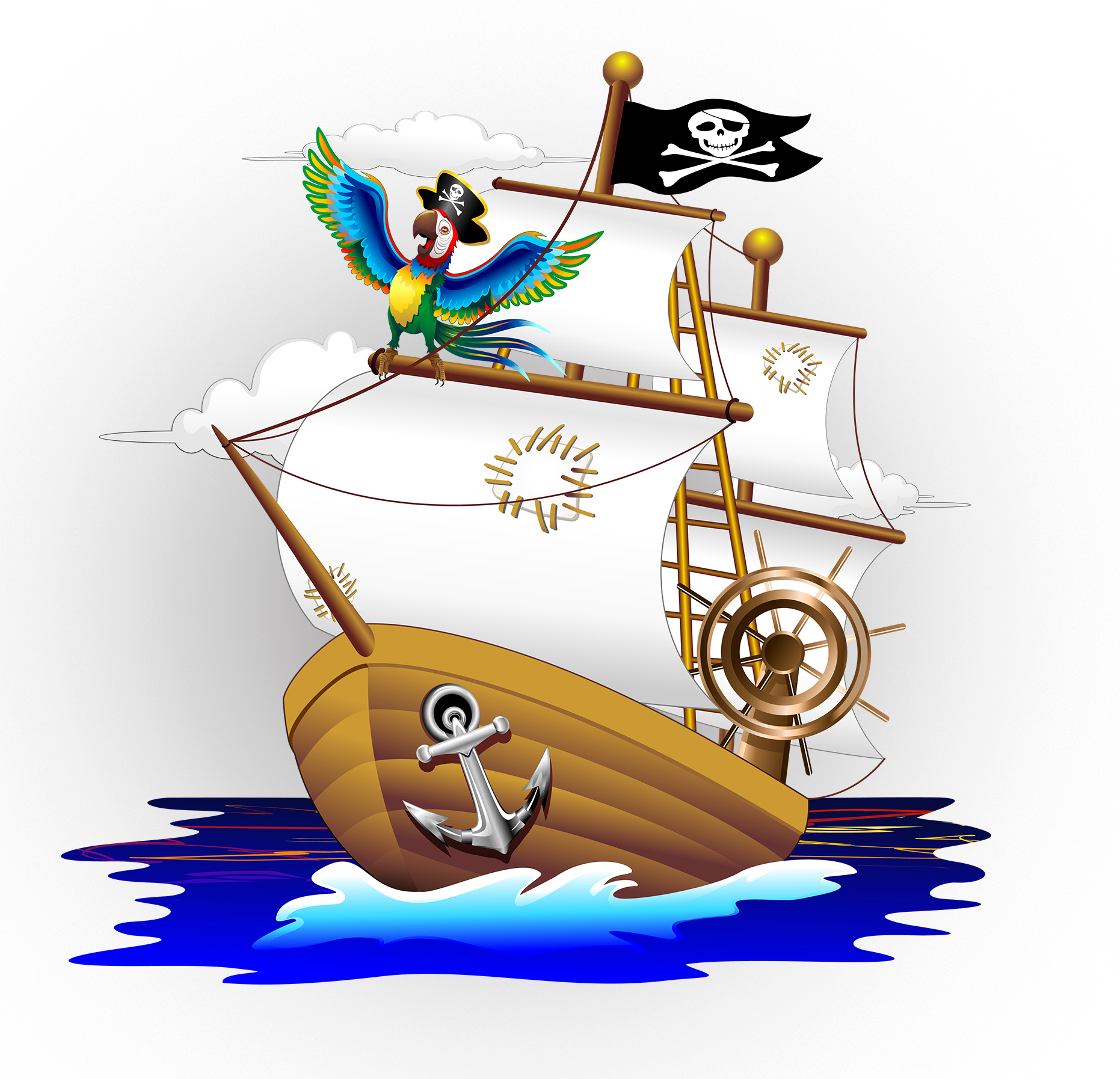 Parrot Piracy Illustration Pirate Ship Cartoon Clipart