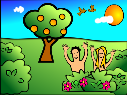 Adam & Eve In Garden Scenery Clipart