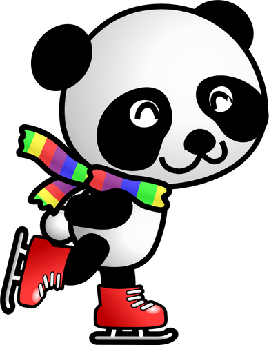 Of Panda On Ice Skates Clipart