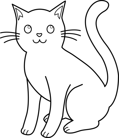White Cat Kitty Line For Coloring Love Clipart