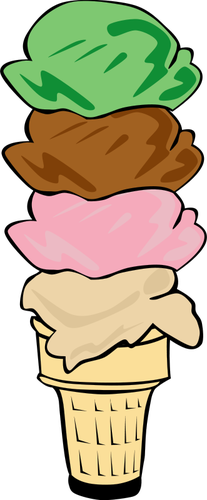 Color Of Four Ice Cream Scoops In A Half-Cone Clipart