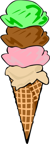 Color Of Four Ice Cream Scoops In A Cone Clipart