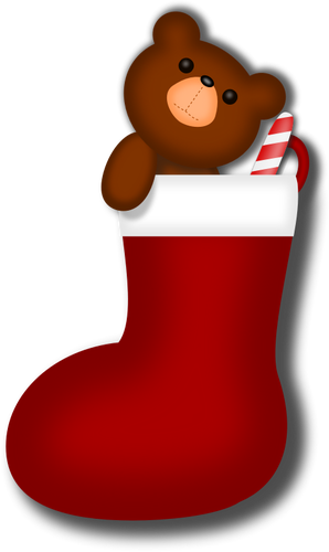 Of Teddy Bear In Christmas Stocking Clipart