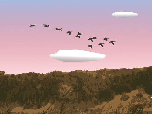 Geese Over Forest Clipart