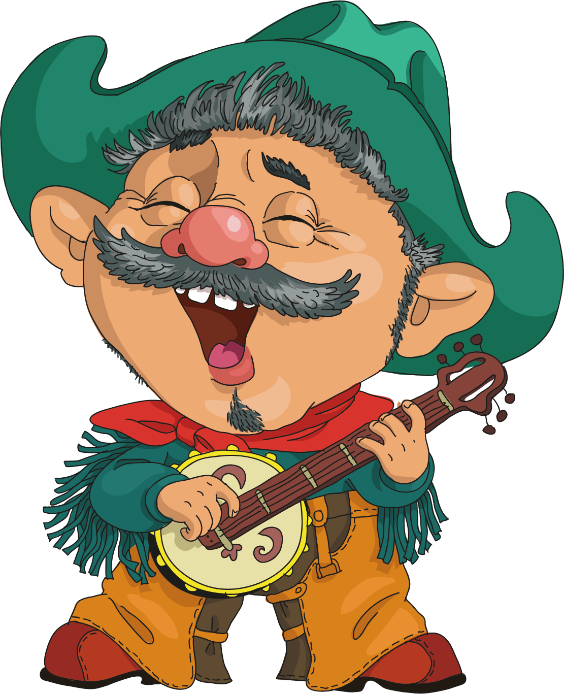 Old Cowboy Character Illustration Playing Guitar Cartoon Clipart