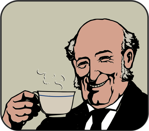 Bald Man Drinks Steaming Tea Color Clipart