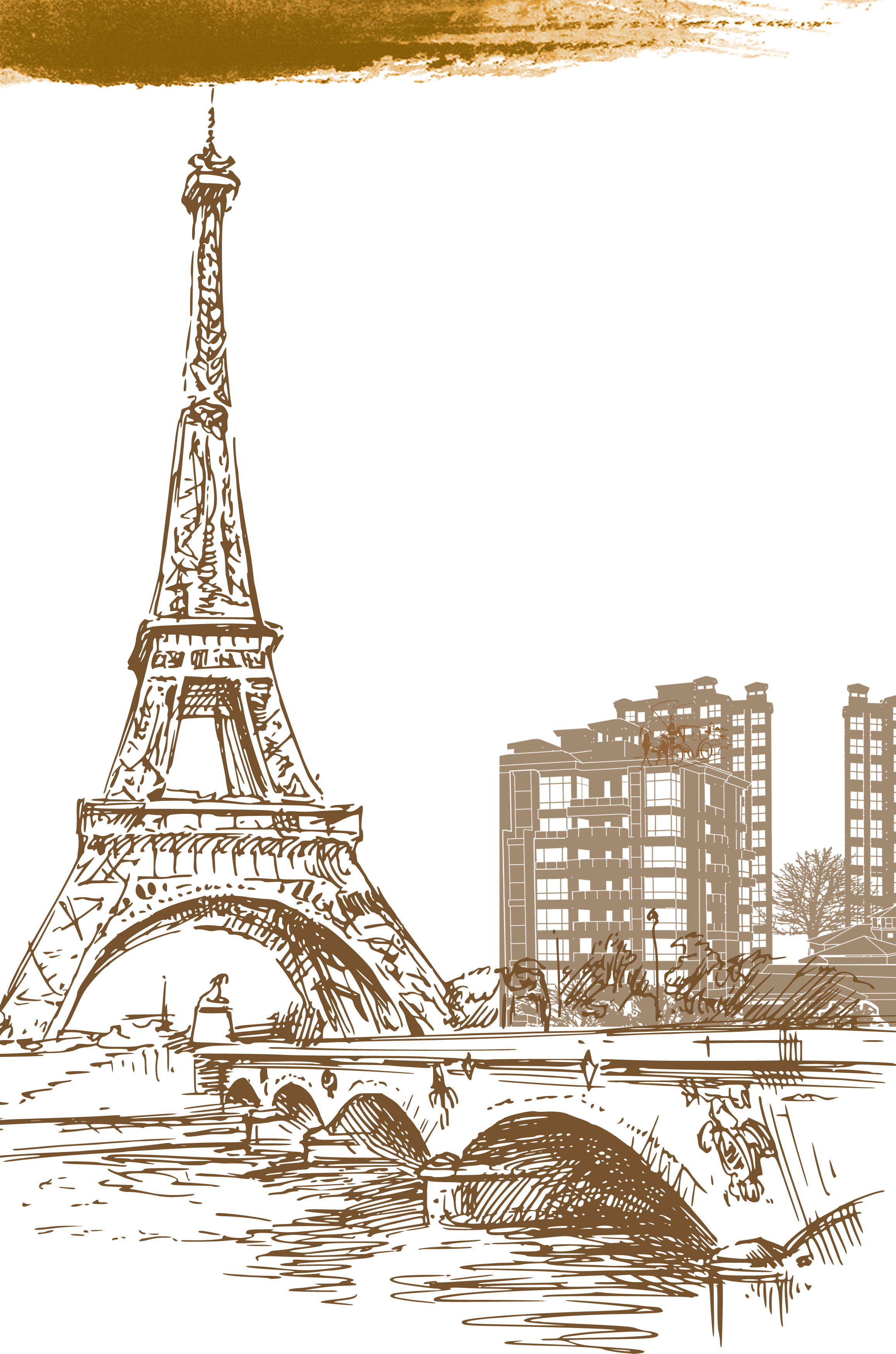 Building Material Paris Eiffel Tower Icon Hand-Painted Clipart