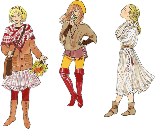 Three Fashionable Girls Clipart
