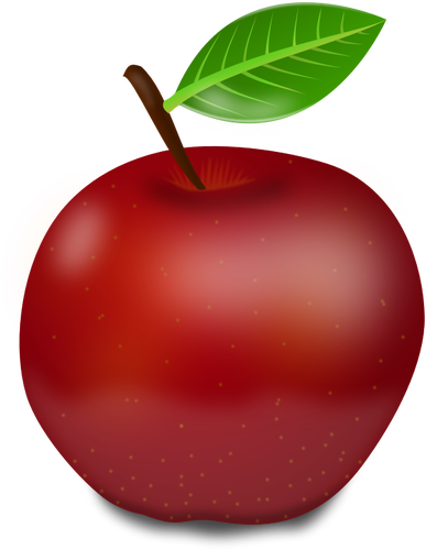 Photorealistic Red Apple With Green Leaf Clipart