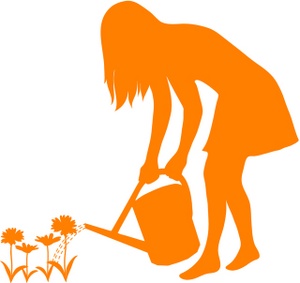 Flower Garden Image Woman Or Girl Watering Clipart