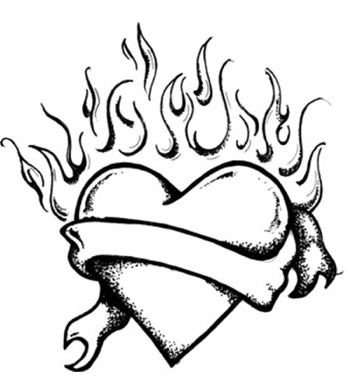 Heart With Flames Coloring Pages Of Hearts Clipart