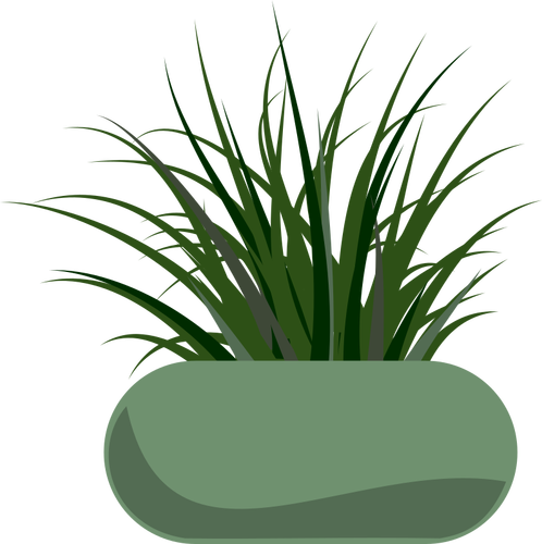 Of Grass Planted In A Green Modern Planter Clipart
