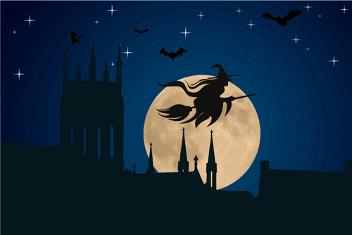 Halloween Witch Flying At Moonlight Clipart