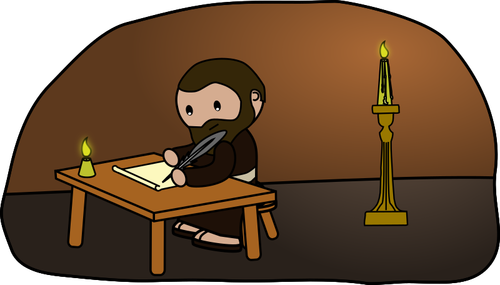 Of Bearded Man Writing At Candlelight Clipart