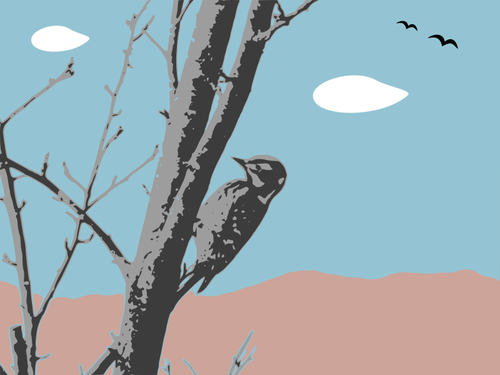 Landscape With Woodpecker Clipart