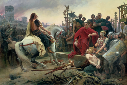 Vercingetorix Throwing Down His Weapons At The Feet Of Julius Caesar Clipart