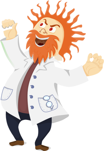 Of Crazy Scientist Shouting With Hands Up Clipart