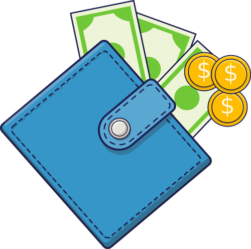 Wallet With Cash And Coins Clipart
