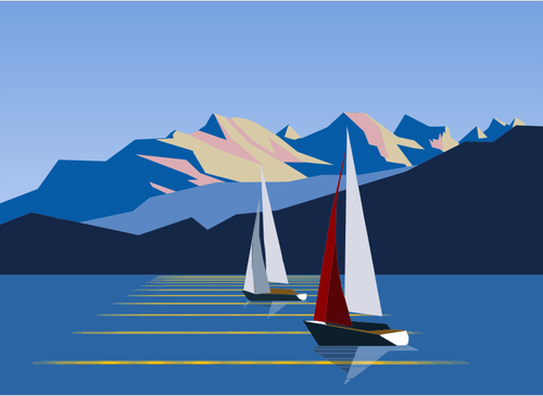Sailboats And Mountains Clipart