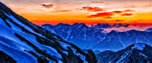 Japanese Mountains In Sunset Clipart