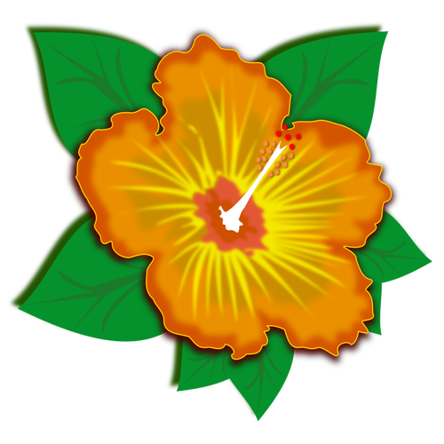 Orange Flower With Green Leaves Clipart
