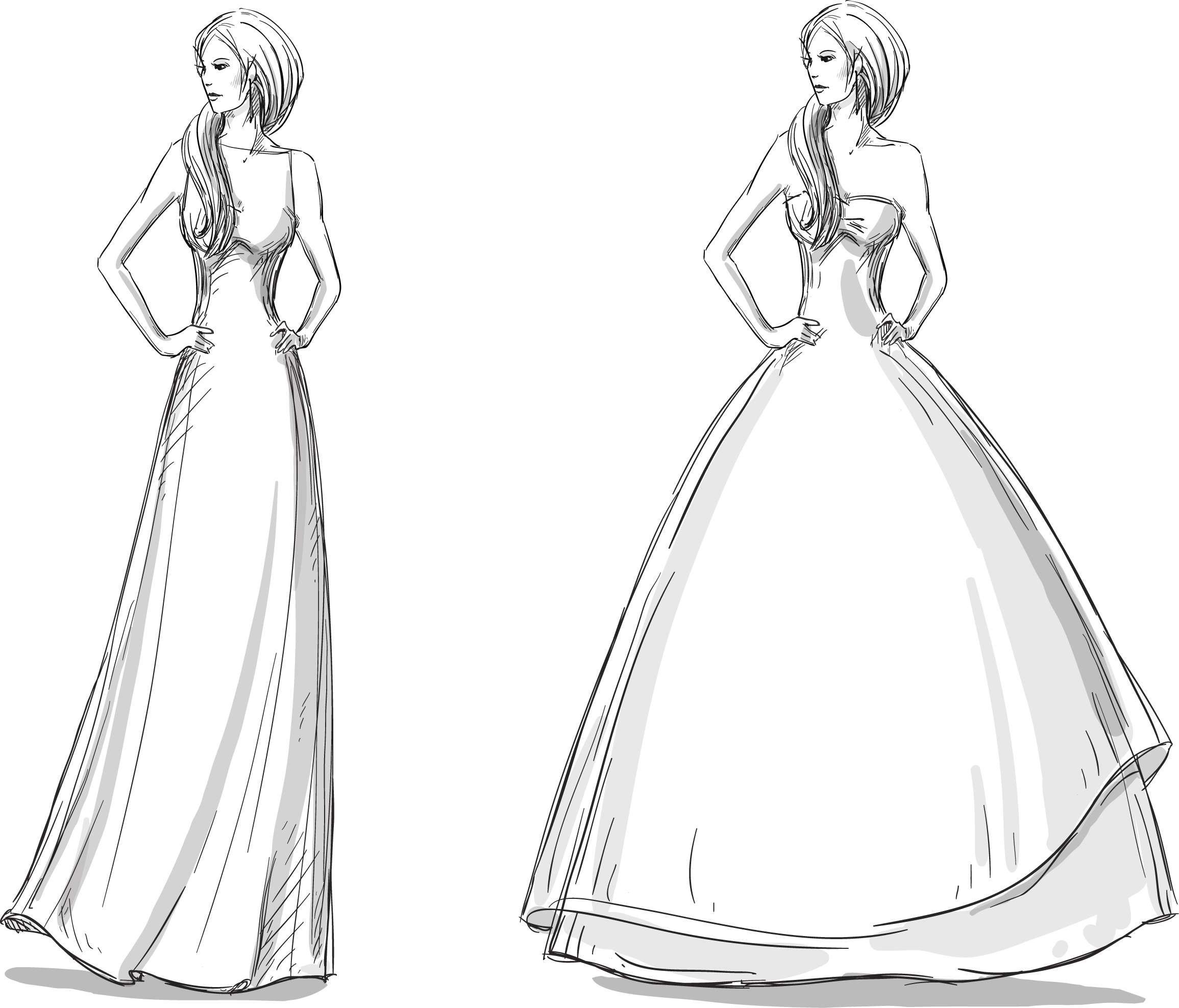 Gown Different Fashion Painted Elegant Dress Drawing Clipart