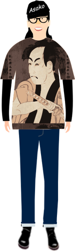Of Trendy Guy In T- Shirt With Sharaku Pattern Clipart