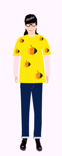 Of Trendy Girl In Yellow T- Shirt With Orange Pattern Clipart