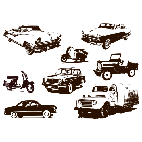 Retro Vehicles Monochrome Silhouettes Clipart