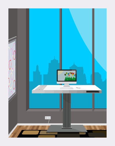 Working Desk With City View Clipart
