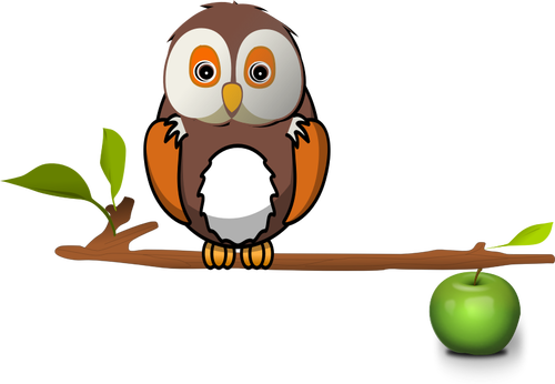 Owl On Apple Branch Clipart