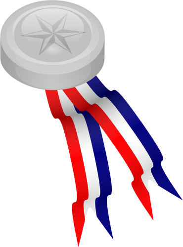 Silver Medal With Blue, White And Red Ribbon Clipart