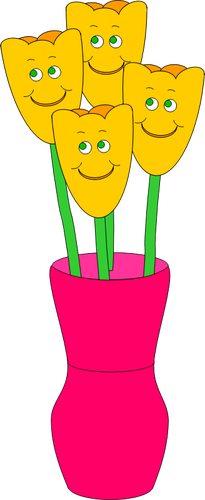 Of Four Smiling Flowers In A Vase Clipart
