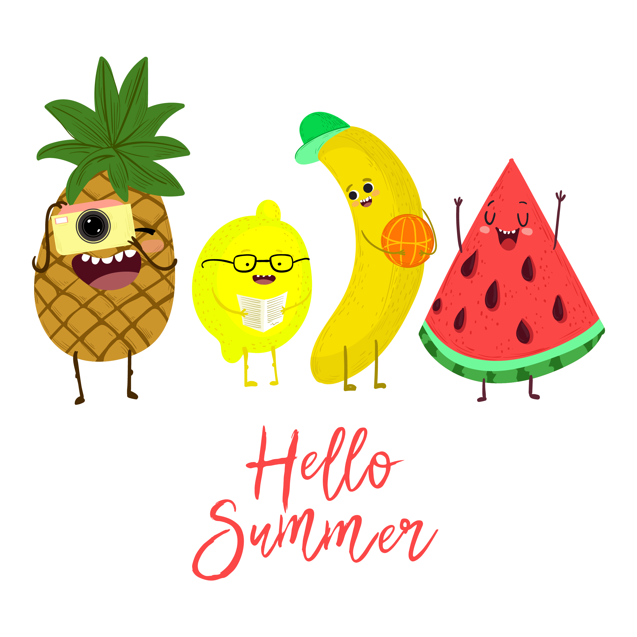 Summer Cute Creative Fruit Watermelon Pineapple Illustrations Clipart