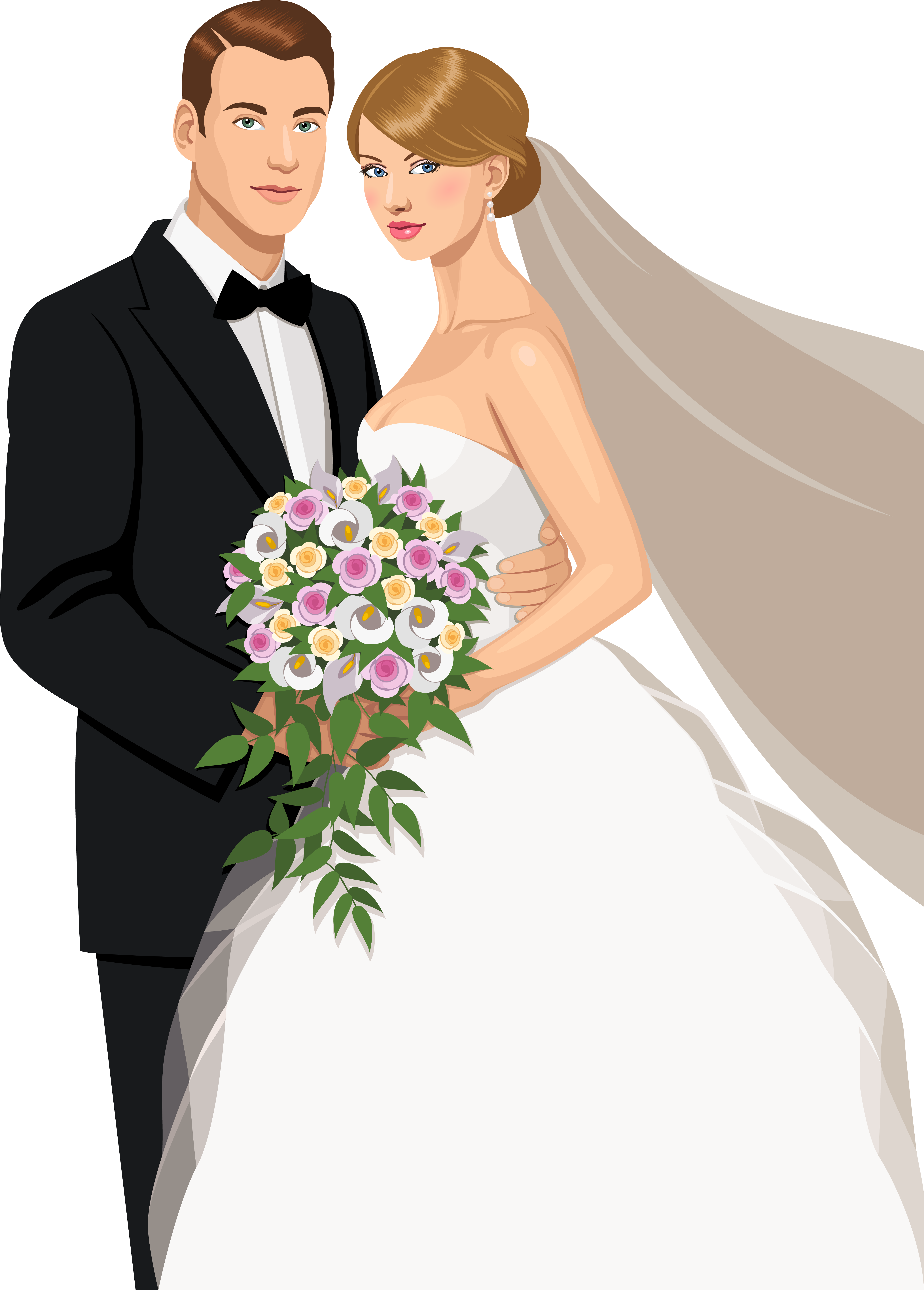 And Material Painted Wedding Vector Bridegroom Bride Clipart
