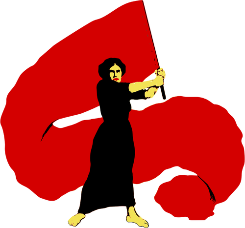 Of Proletarian Woman Waves The Red Flag Clipart