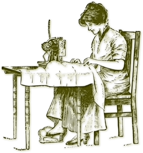 Of Vintage Woman Sewing On An Old Machine Clipart